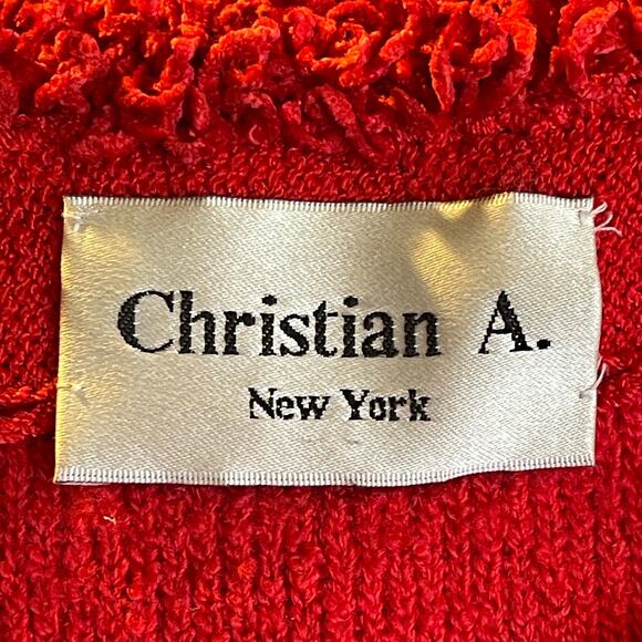 VINTAGE 90s Christian A Chenille Trim Sweater Knit Wool Cardigan Jacket Size S - Picture 5 of 6